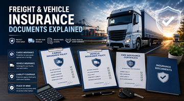 Documente de asigurare pentru marfă și vehicule, cu concepte de transport cargo cu camionul și protecție logistică în Europa