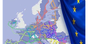 Rețeaua transeuropeană de transport (TEN-T) pe hartă și steagul Europei